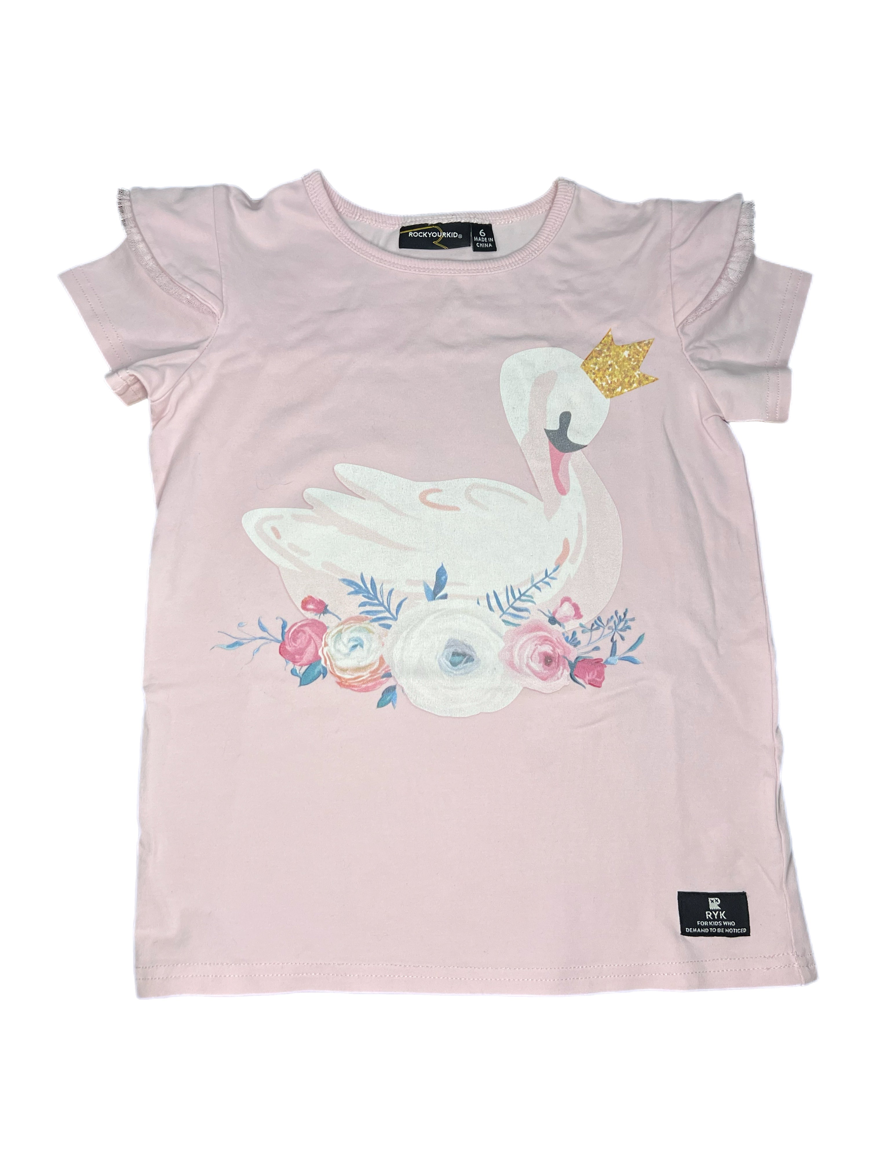 Rock Your Kid Swan Frill Sleeve Tee (6y)