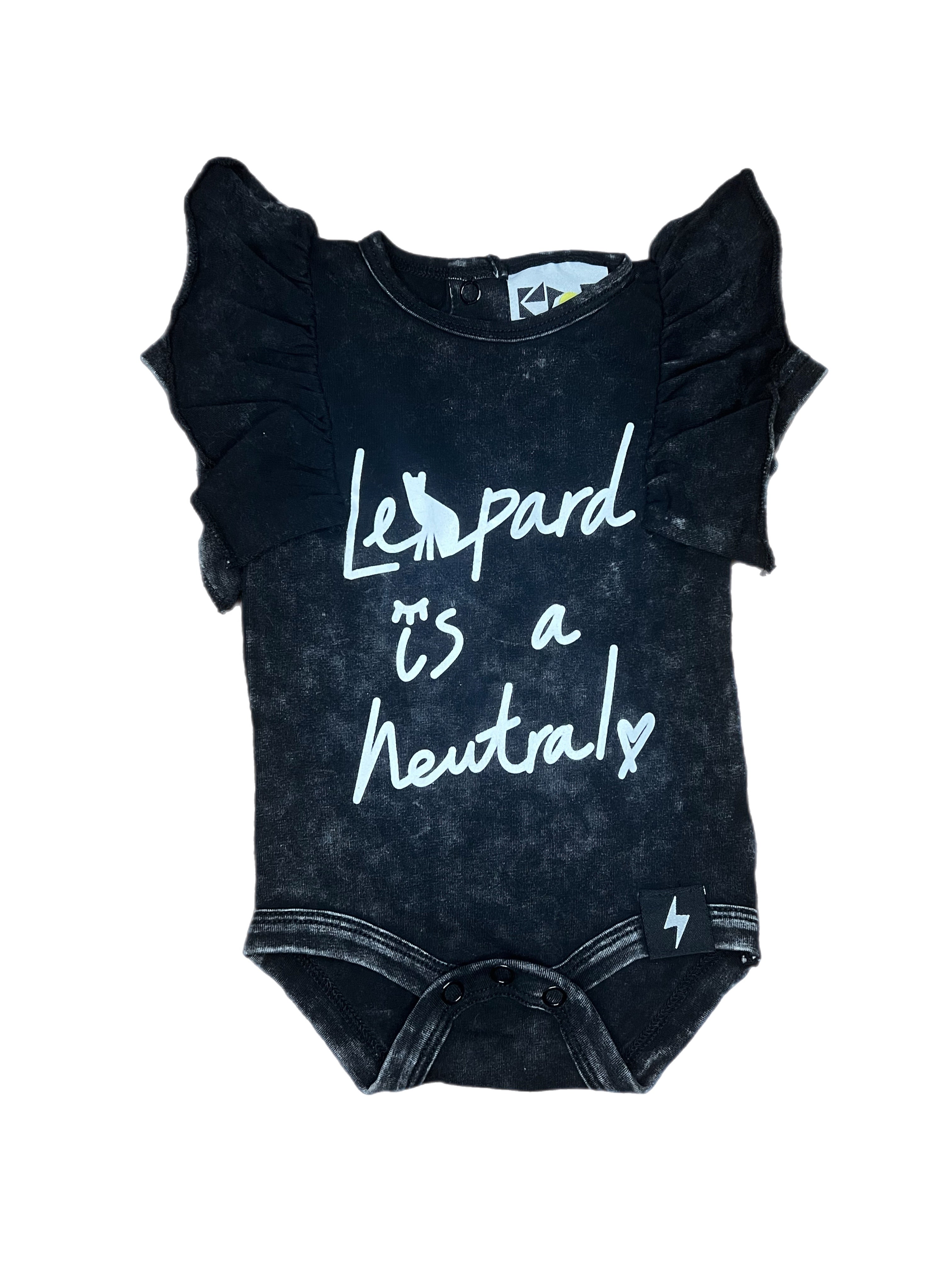 KaPow Kids Washed Black Leopard Bodysuit (0-3m)