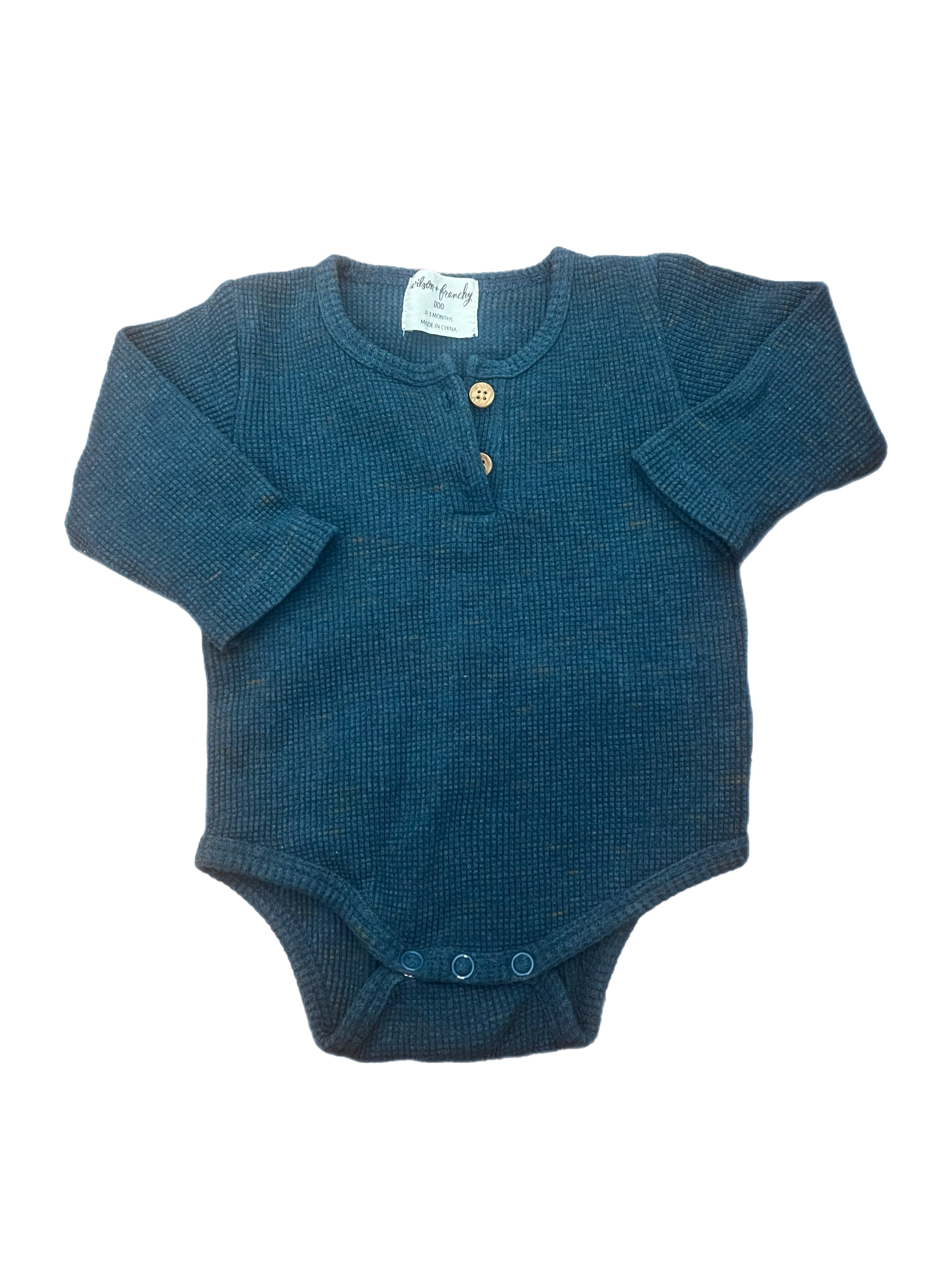 Wilson + Frenchy Waffle Henley Bodysuit (0-3m)
